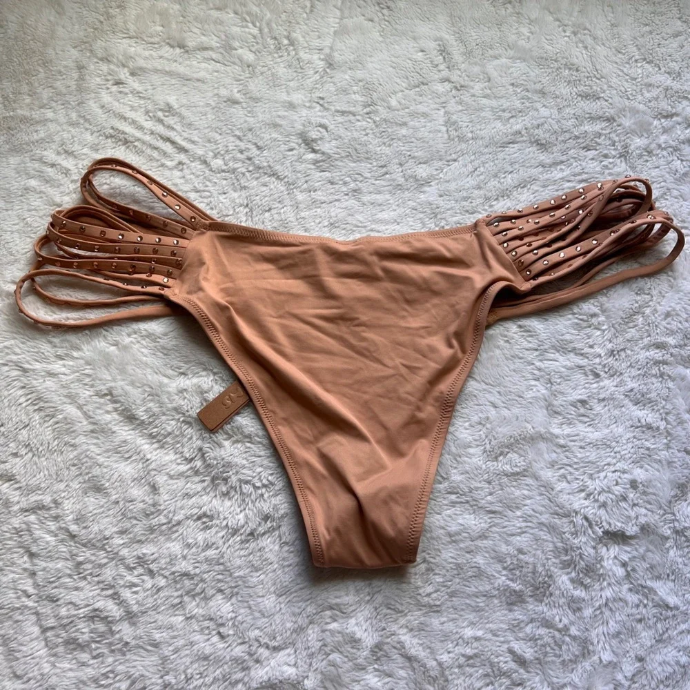 SKIMS Rhinestone Strappy Bikini Bottom Ochre Tan BB-CKY-3185 Womens Size 3X NEW